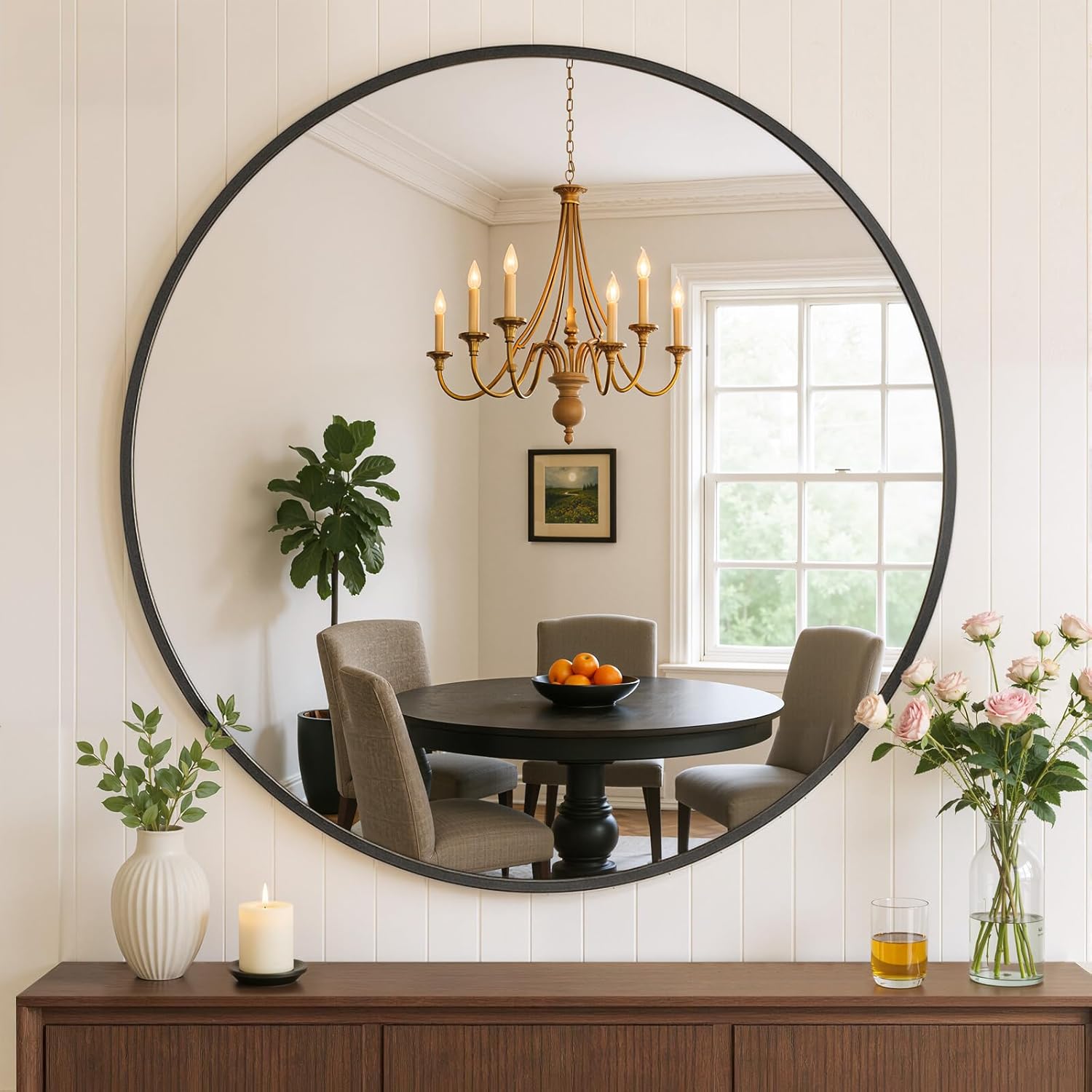 24 Inch Round Black Wall Mirror with Tempered Glass