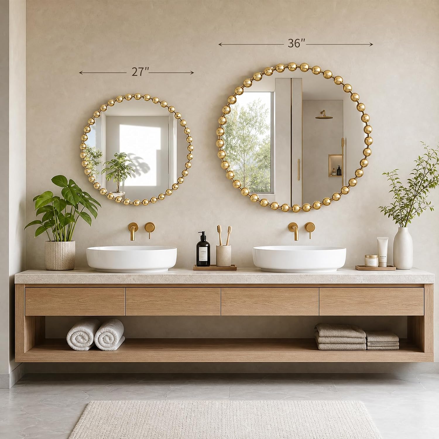 27 Inch Gold Round Wall Mirror with Metal Frame