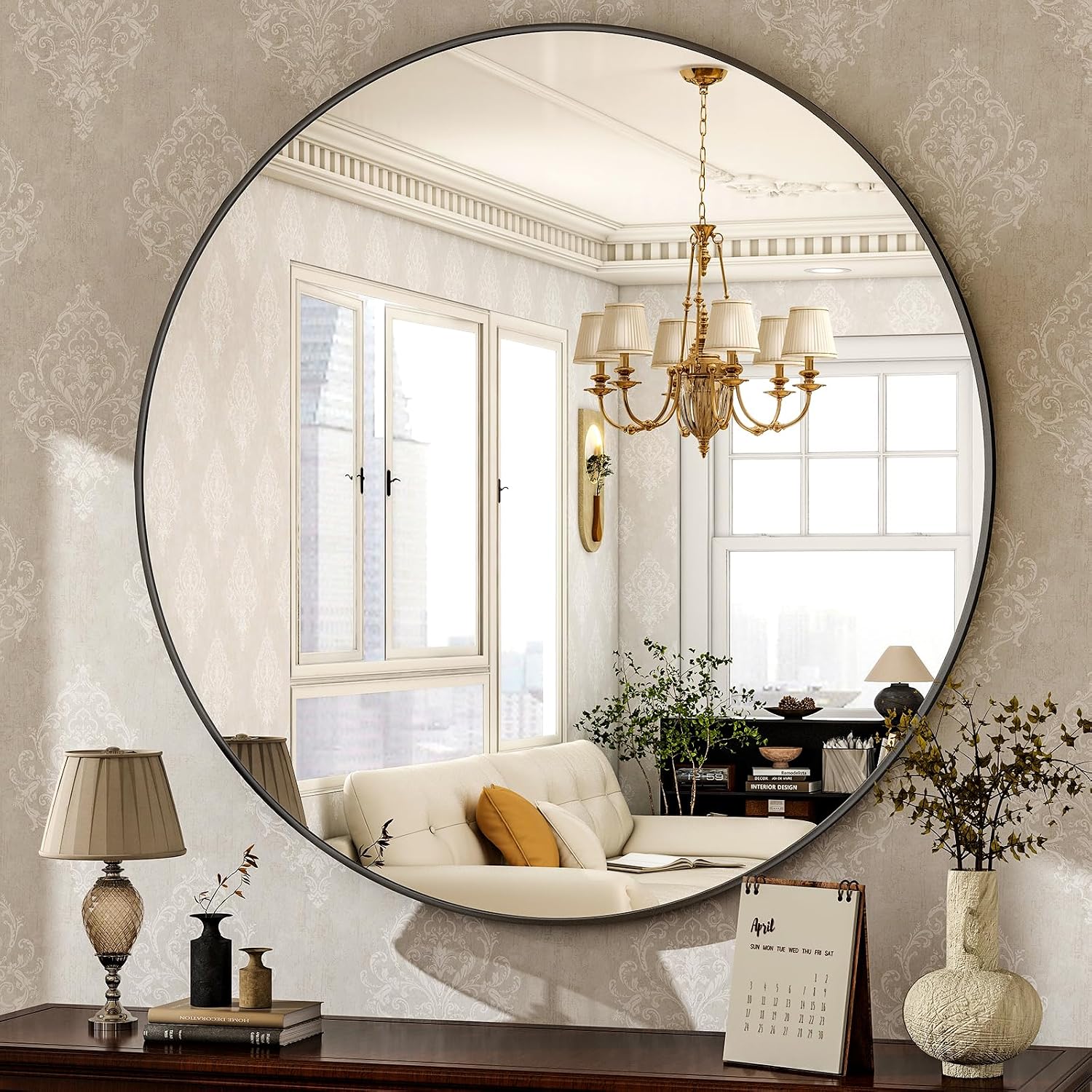 30 Inch Black Round Wall Mirror with Aluminium Frame