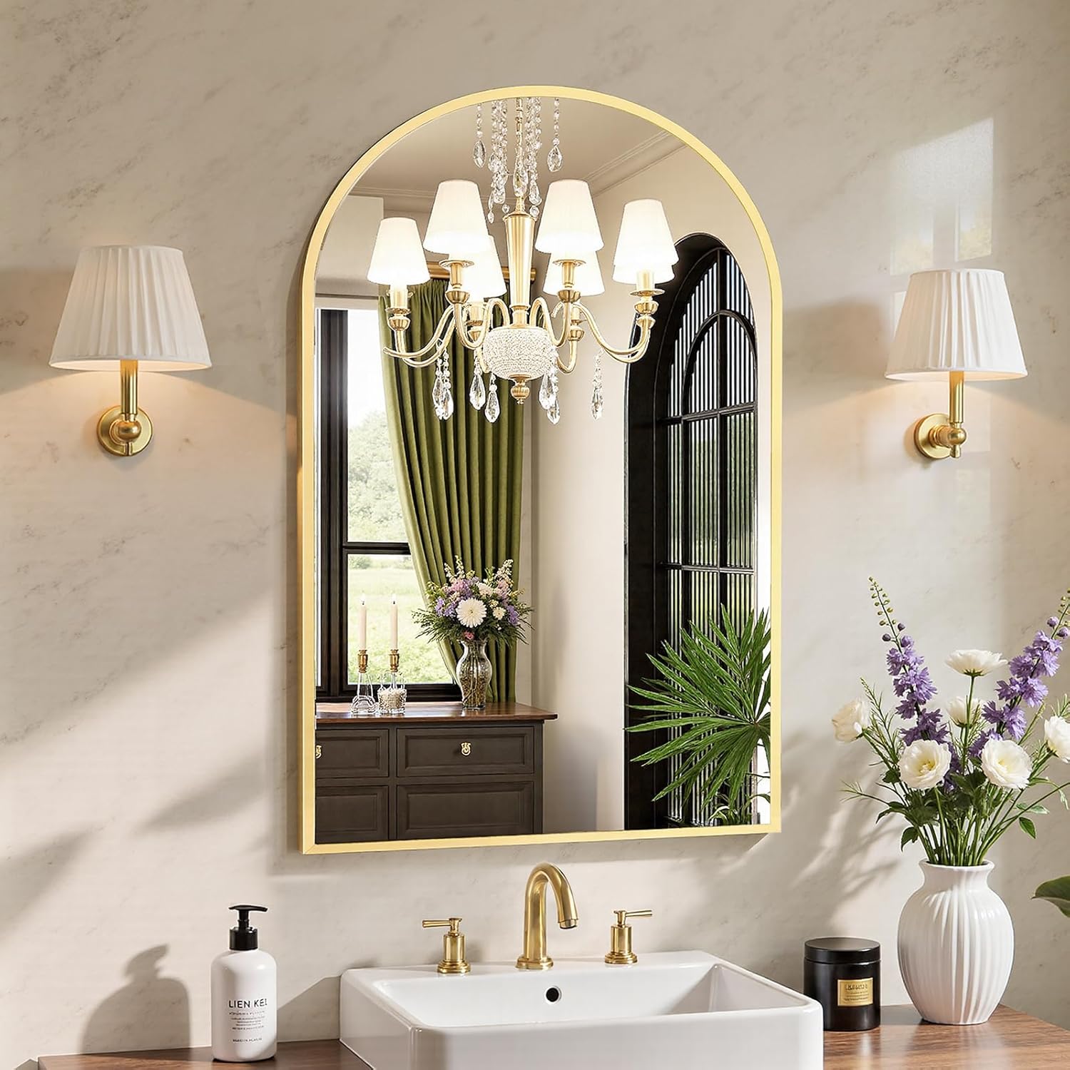 Arched Gold Bathroom Mirror 20 x 30 Inch with Metal Frame