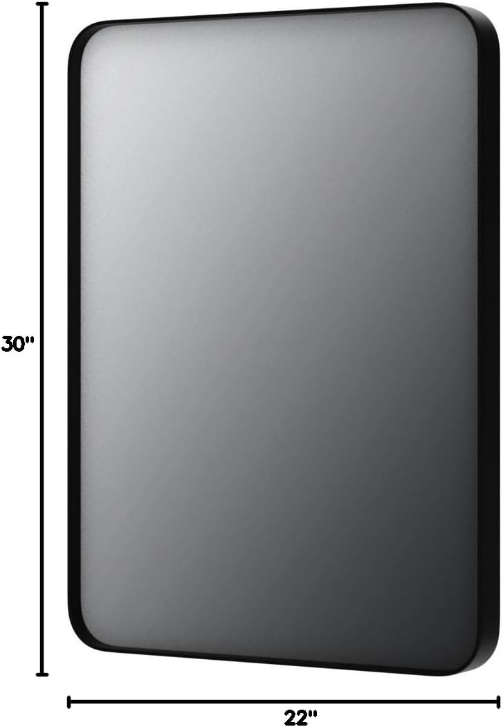 Black Rounded Rectangle Bathroom Mirror 22 x 30 Inch