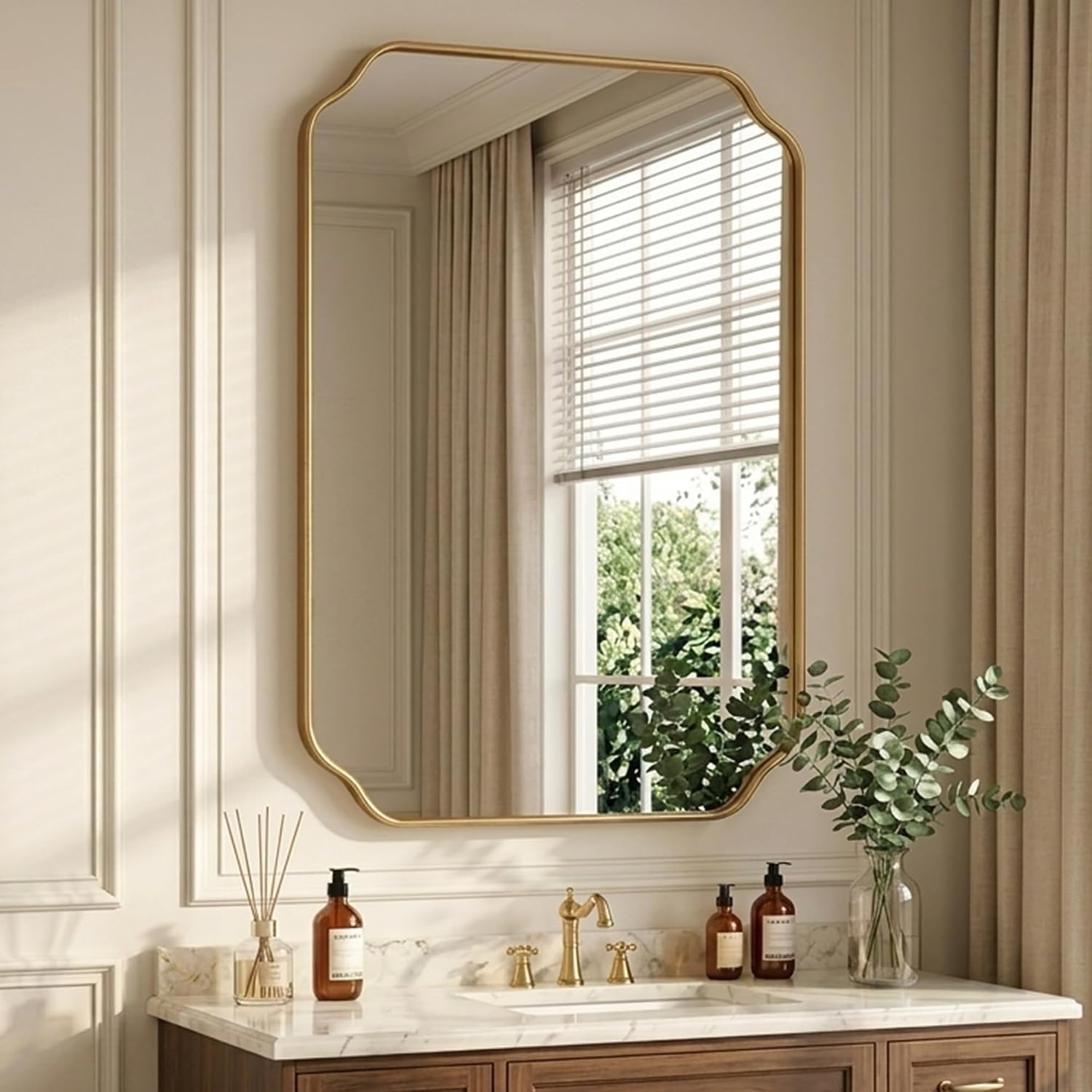 Gold Scalloped Wooden Frame Mirror