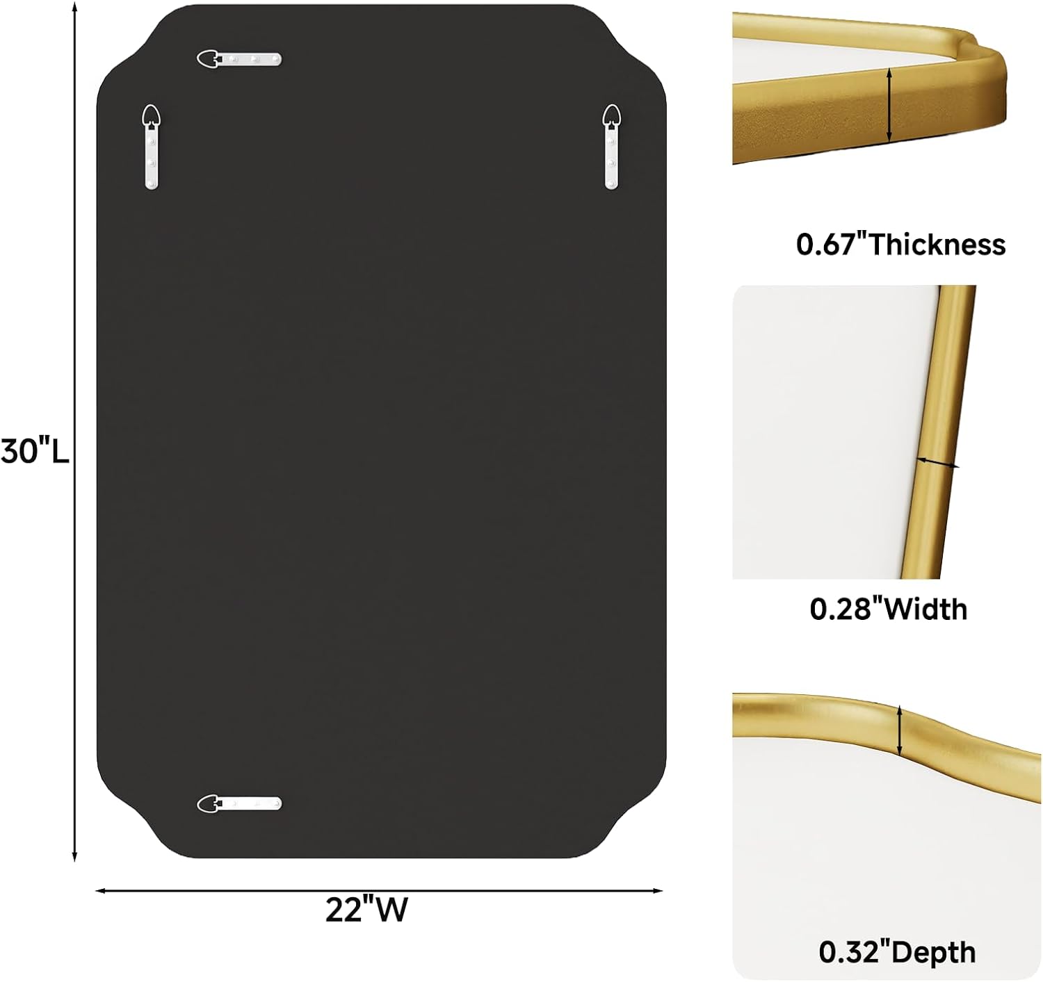 Gold Scalloped Edge Wall Mirror 30 x 22 Inch, Wooden Frame
