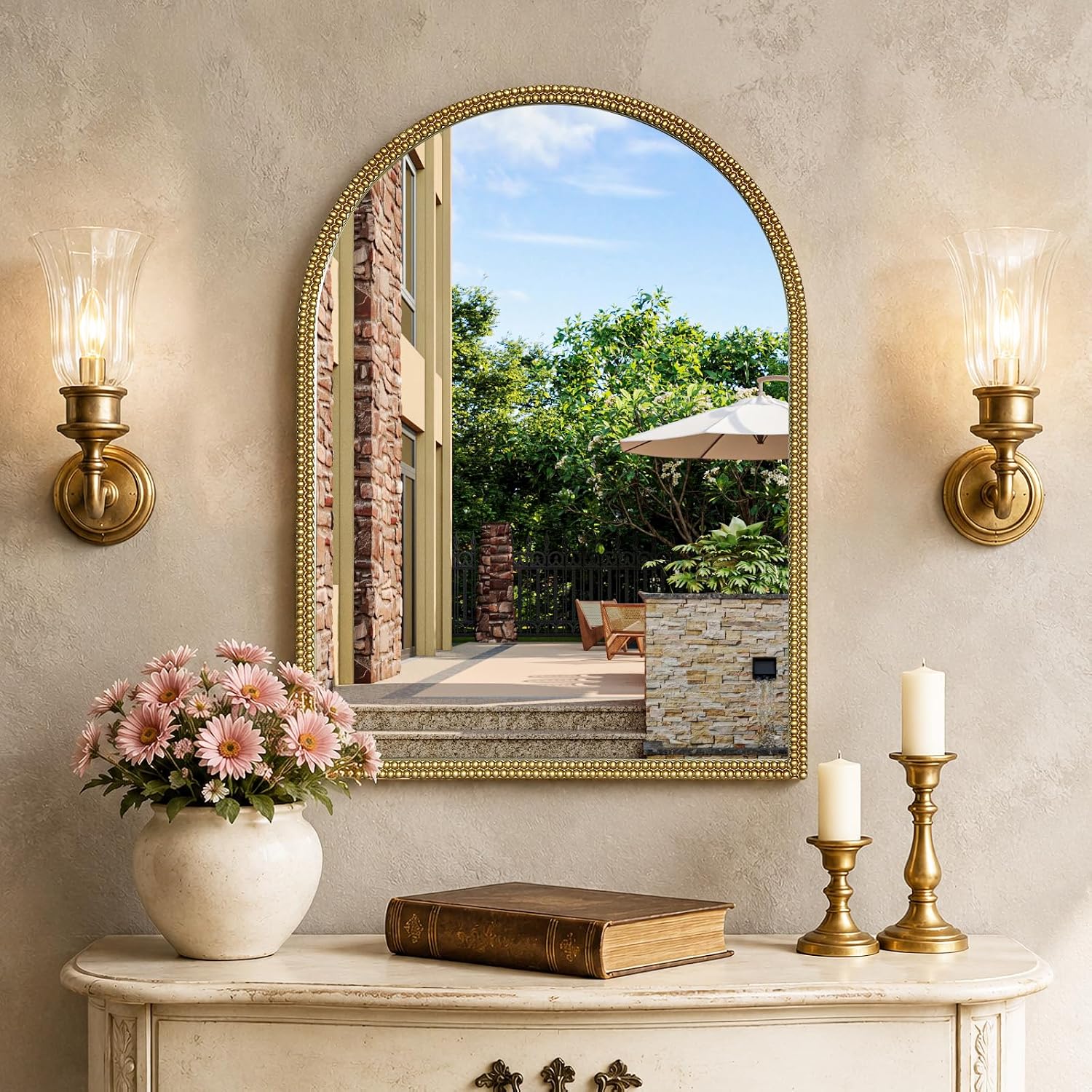Gold Vintage Arched Wall Mirror