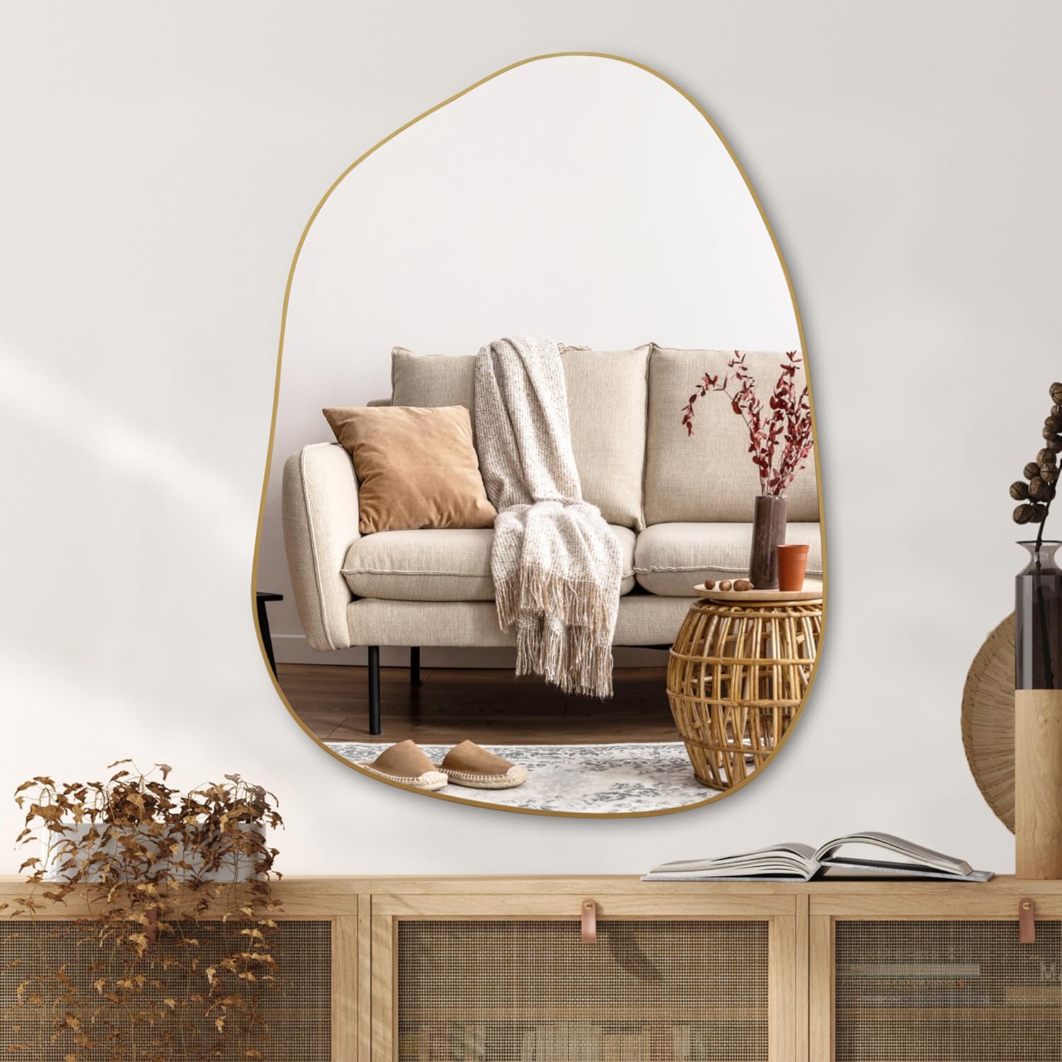 Irregular Asymmetrical Wall Mirror 32 x 24 Inch in Gold