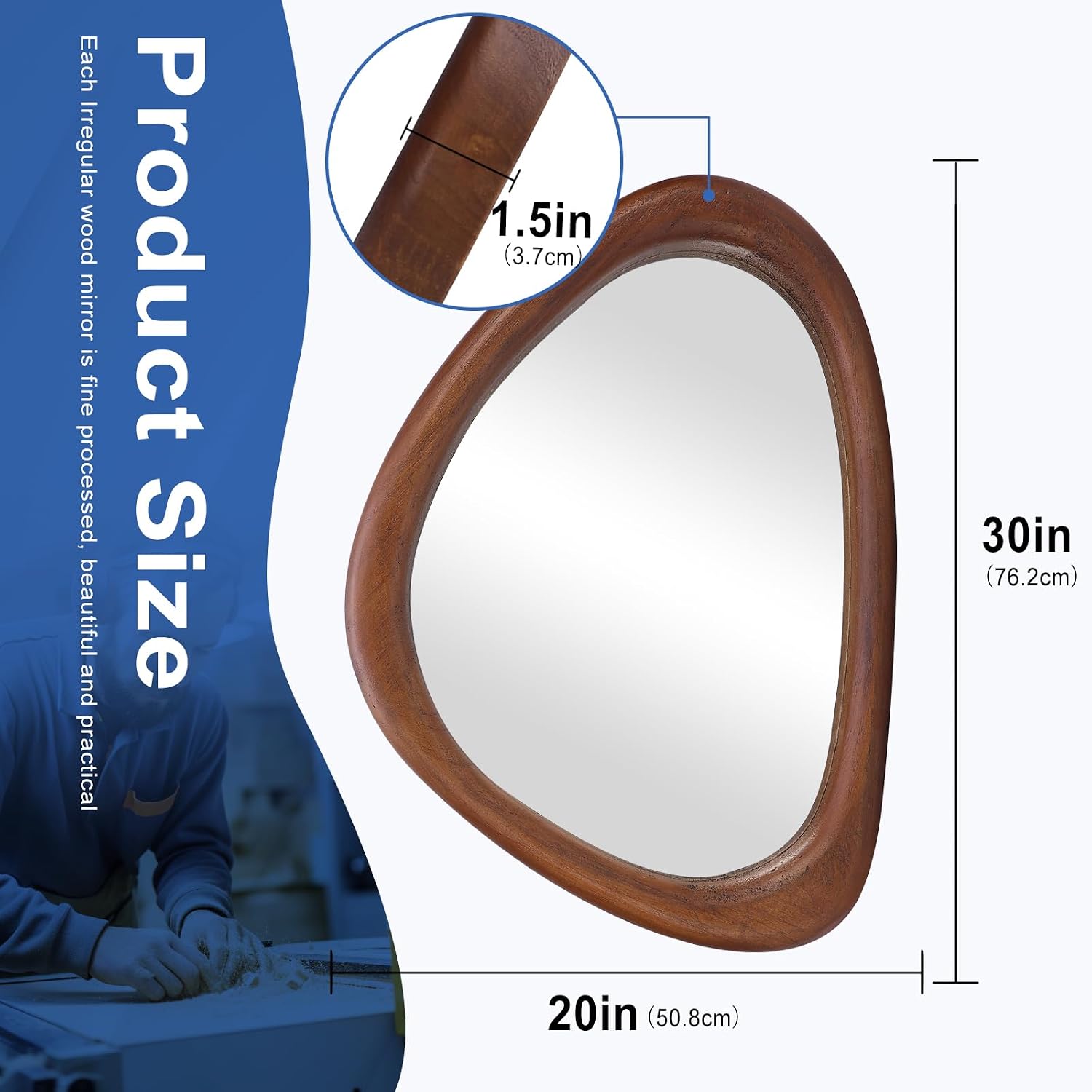 Irregular Wall Mirror 30 x 20 Inch in Black Walnut Wood