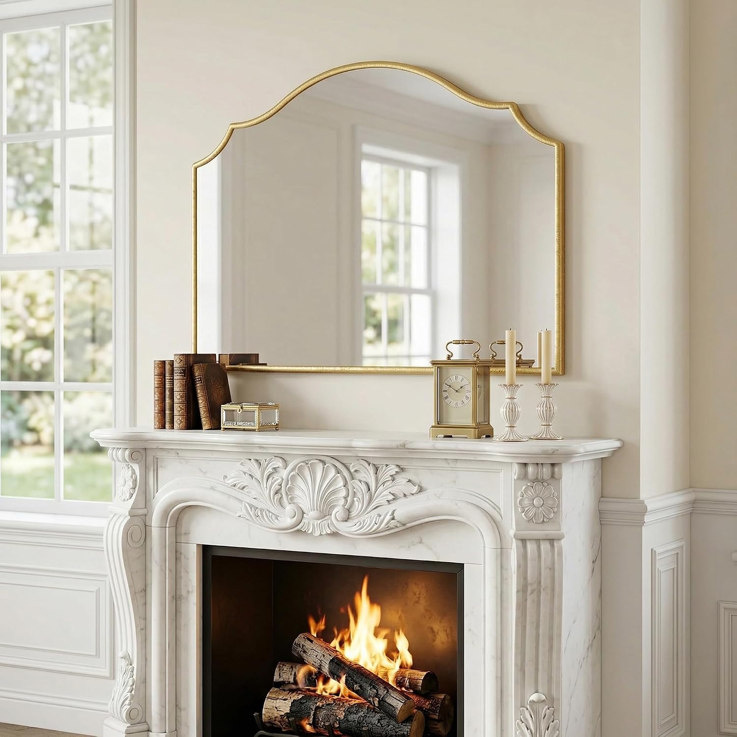 Large Arched Scalloped Gold Mirror