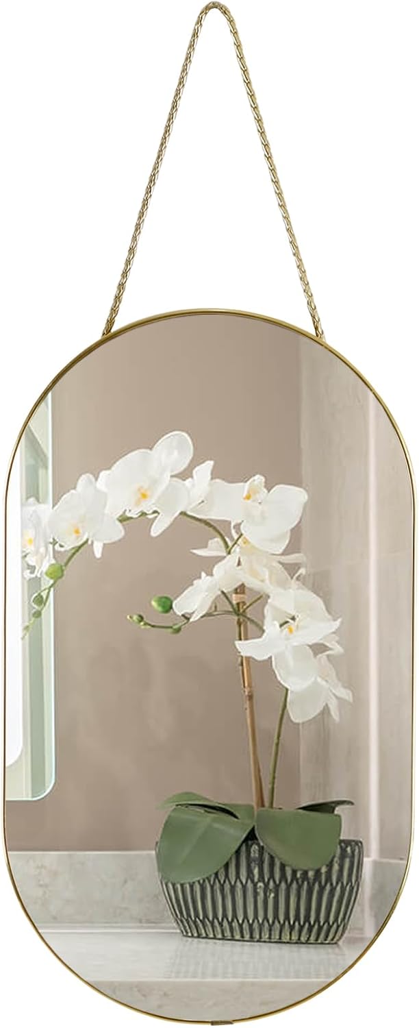 Oval Wall Mirror 16 x 9.2 Inch with Gold Frame